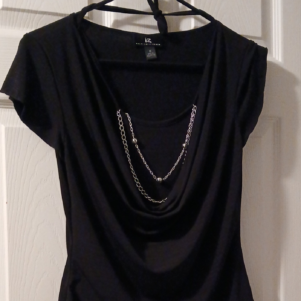 Iz Byer Black Top with Silver Chain Accent